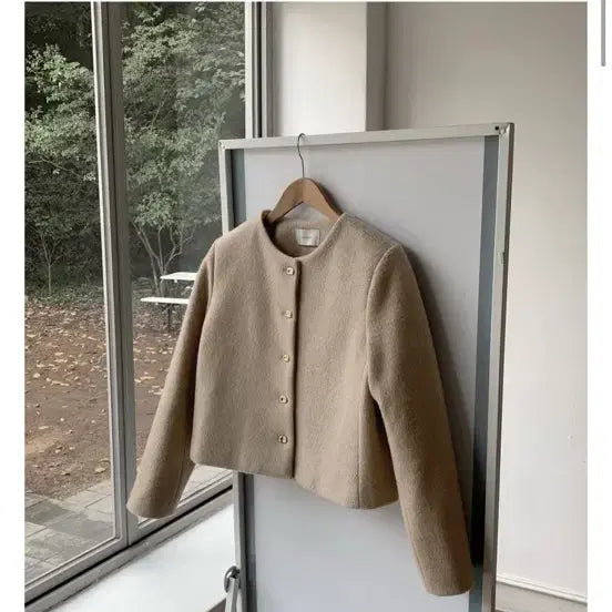 [BUNJANG] LaurenHi Round Neck Tweed Short Jacket Beige M / 로렌하이 라운드넥 트위드 숏 자켓 M