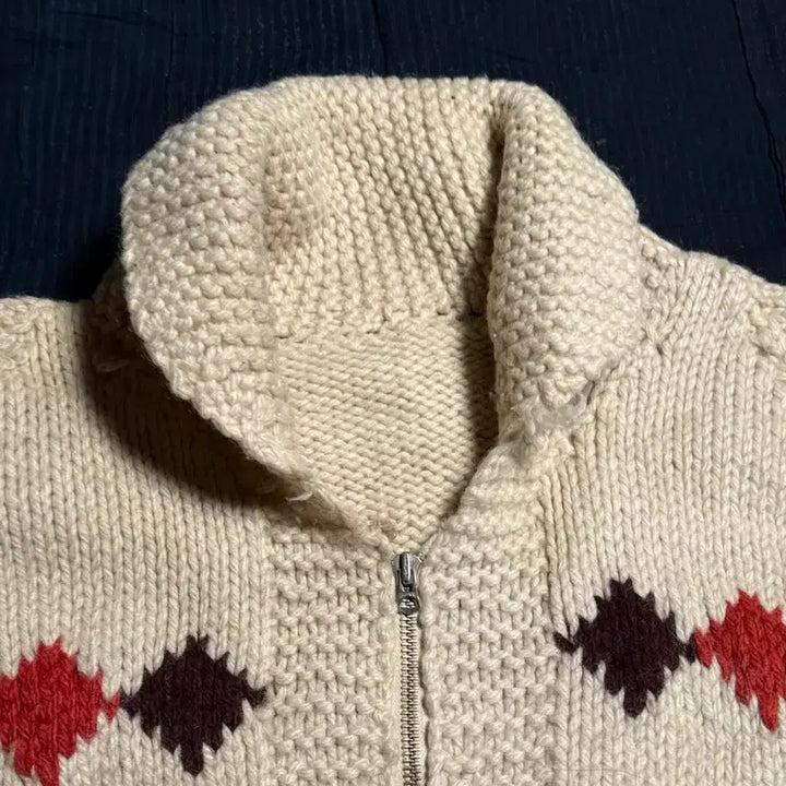 [BUNJANG] Vintage Horse Pattern Cowichan Sweater (Lightning Zipper) / (60s 라이트닝 지퍼) 빈티지 홀스 패턴 코위찬 스웨터 105-107