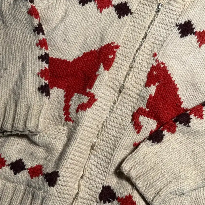 [BUNJANG] Vintage Horse Pattern Cowichan Sweater (Lightning Zipper) / (60s 라이트닝 지퍼) 빈티지 홀스 패턴 코위찬 스웨터 105-107