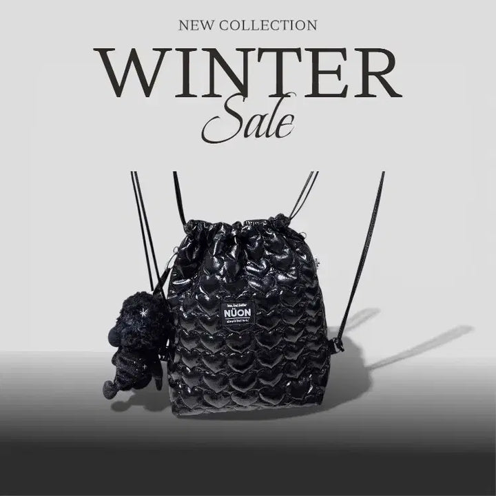 [BUNJANG] Mini Heart Quilted Spring Backpack (Black) / 미니하트 퀼팅 스프링 백팩(블랙)