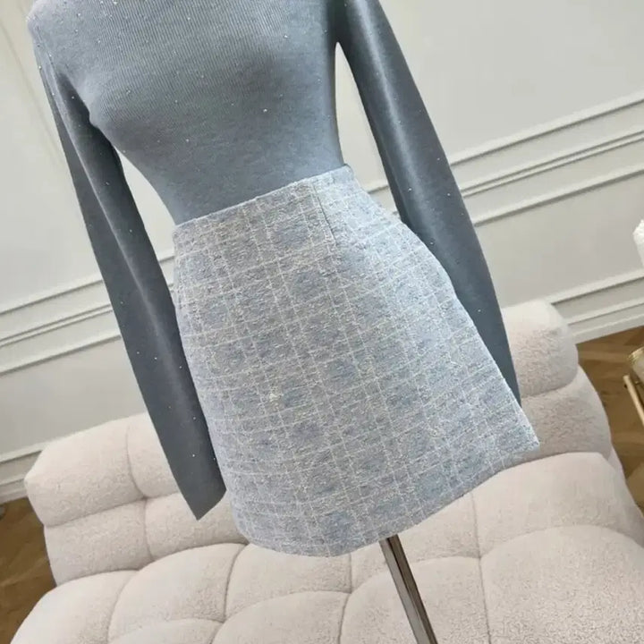 [BUNJANG] Tweed Mini Skirt Sky Blue / 트위드 미니 스커트 하늘색