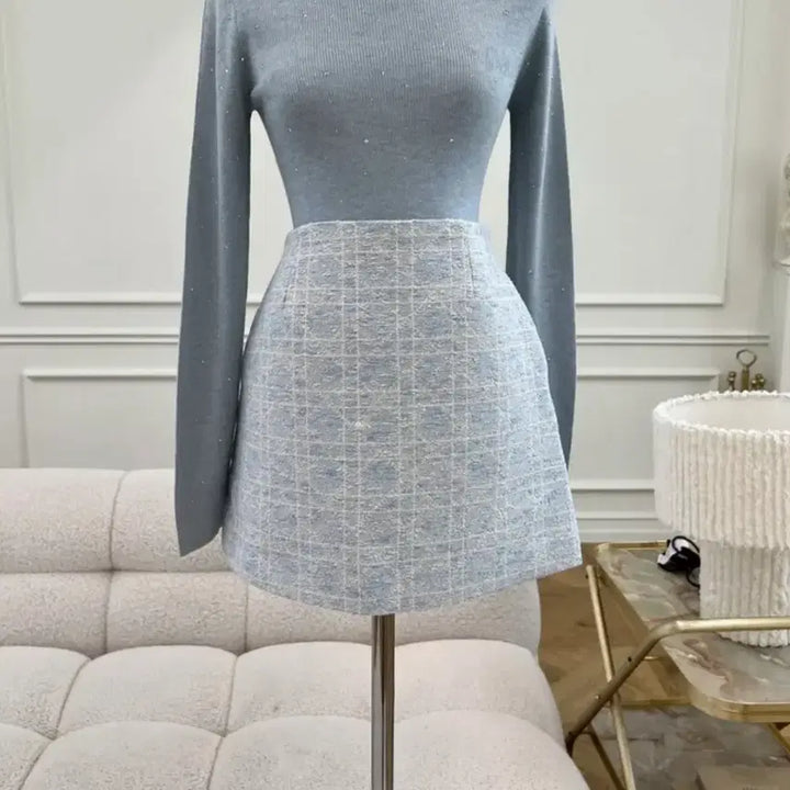 [BUNJANG] Tweed Mini Skirt Sky Blue / 트위드 미니 스커트 하늘색