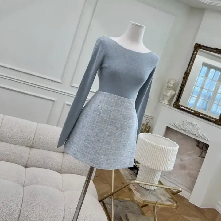 [BUNJANG] Tweed Mini Skirt Sky Blue / 트위드 미니 스커트 하늘색