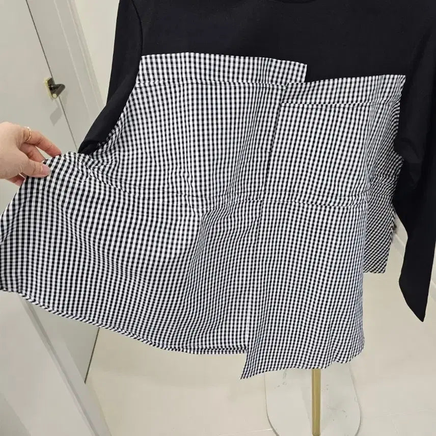 [BUNJANG] 체크 스트링 블라우스 티셔츠 / 체크 스트링 블라우스 티셔츠