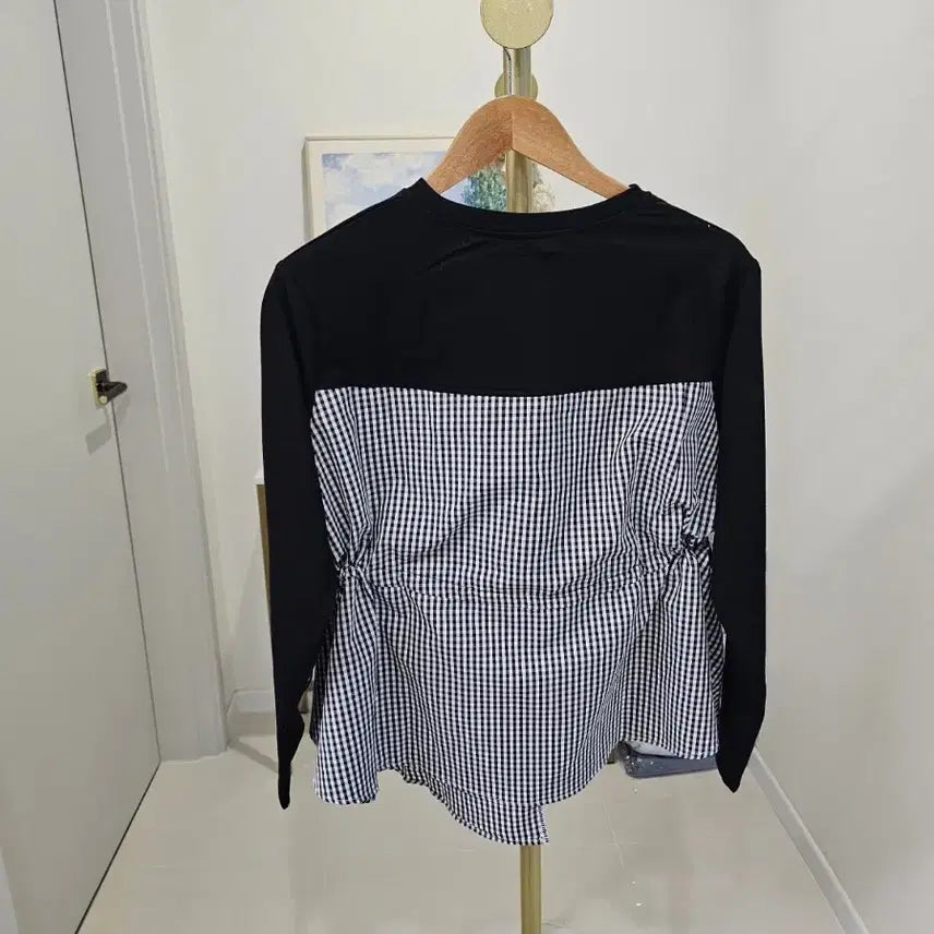 [BUNJANG] 체크 스트링 블라우스 티셔츠 / 체크 스트링 블라우스 티셔츠