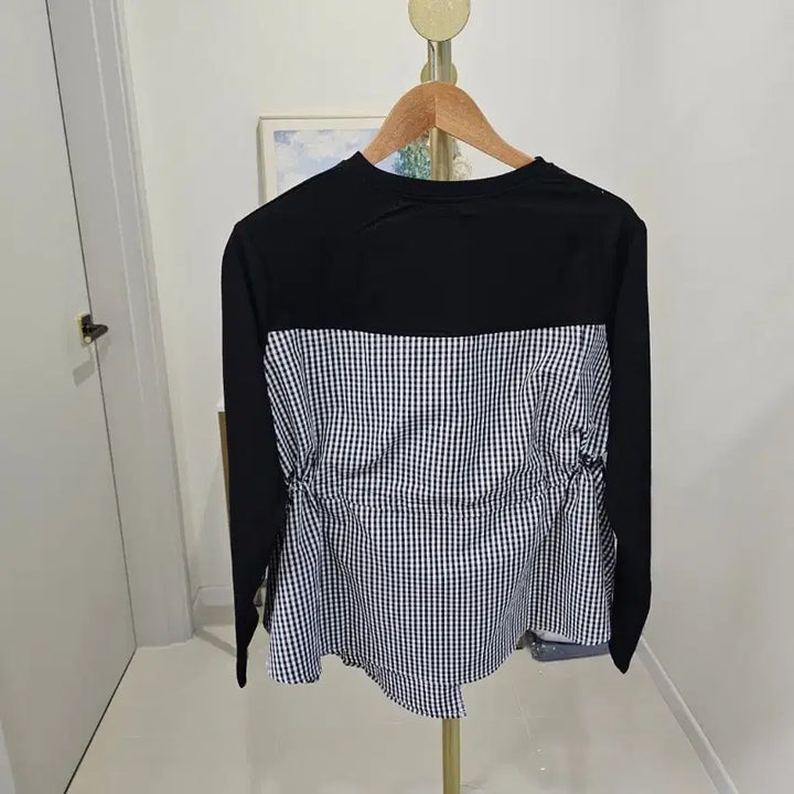 [BUNJANG] 체크 스트링 블라우스 티셔츠 / 체크 스트링 블라우스 티셔츠