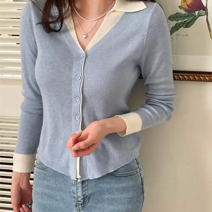 [BUNJANG] Layered Collar Cardigan / 이중 레이어드 카라 가디건