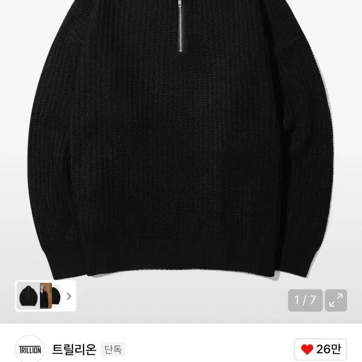 [BUNJANG] Trillion Half-Zip Collar Knit Black / 트릴리온 하프집업 카라넥 니트 블랙
