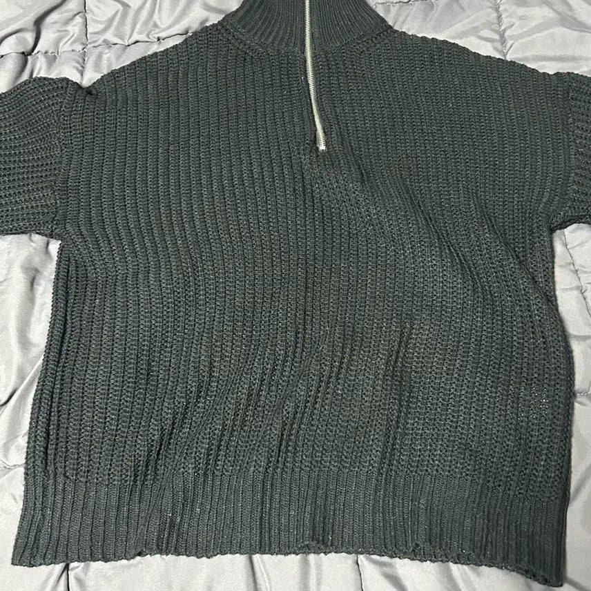 [BUNJANG] Trillion Half-Zip Collar Knit Black / 트릴리온 하프집업 카라넥 니트 블랙