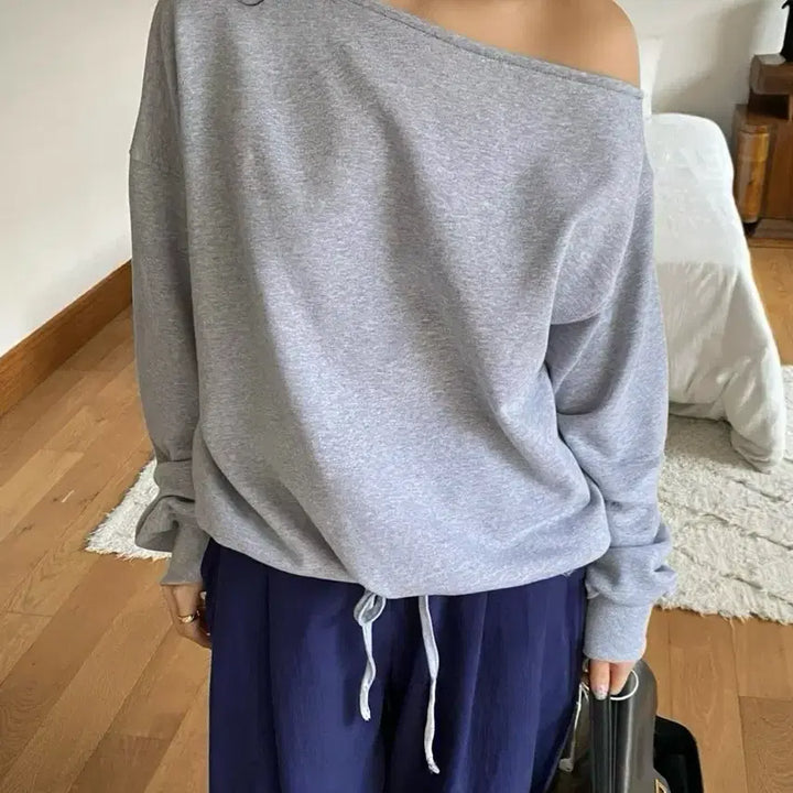 [BUNJANG] Off-Shoulder Sweatshirt - 4 Colors / <새상품> 오프숄더 맨투맨 4color