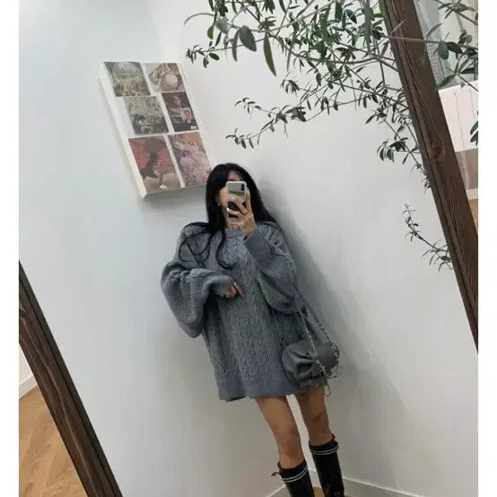 [BUNJANG] Bel201 D2 Cable Knit Sweater - Gray / 벨201 디투 하찌 박시 꽈배기 니트 그레이