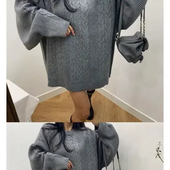 [BUNJANG] Bel201 D2 Cable Knit Sweater - Gray / 벨201 디투 하찌 박시 꽈배기 니트 그레이