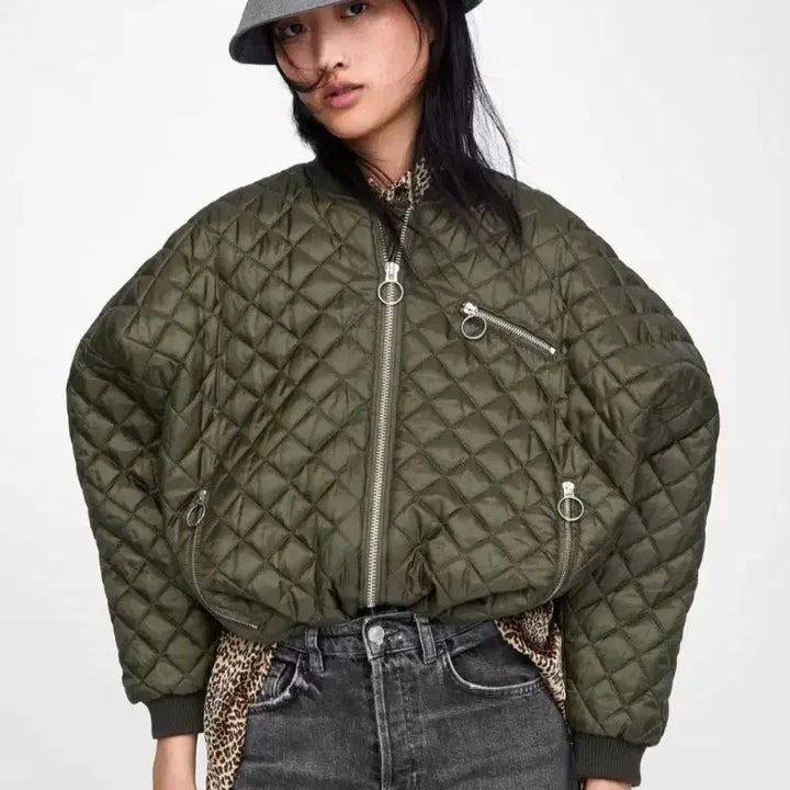 [BUNJANG] ZARA TRF Quilted Bomber Jacket (Khaki) - S/M / (단종레어)자라 TRF 카키 퀼팅 봄버 자켓 오버핏 간절기 아우터 S~M