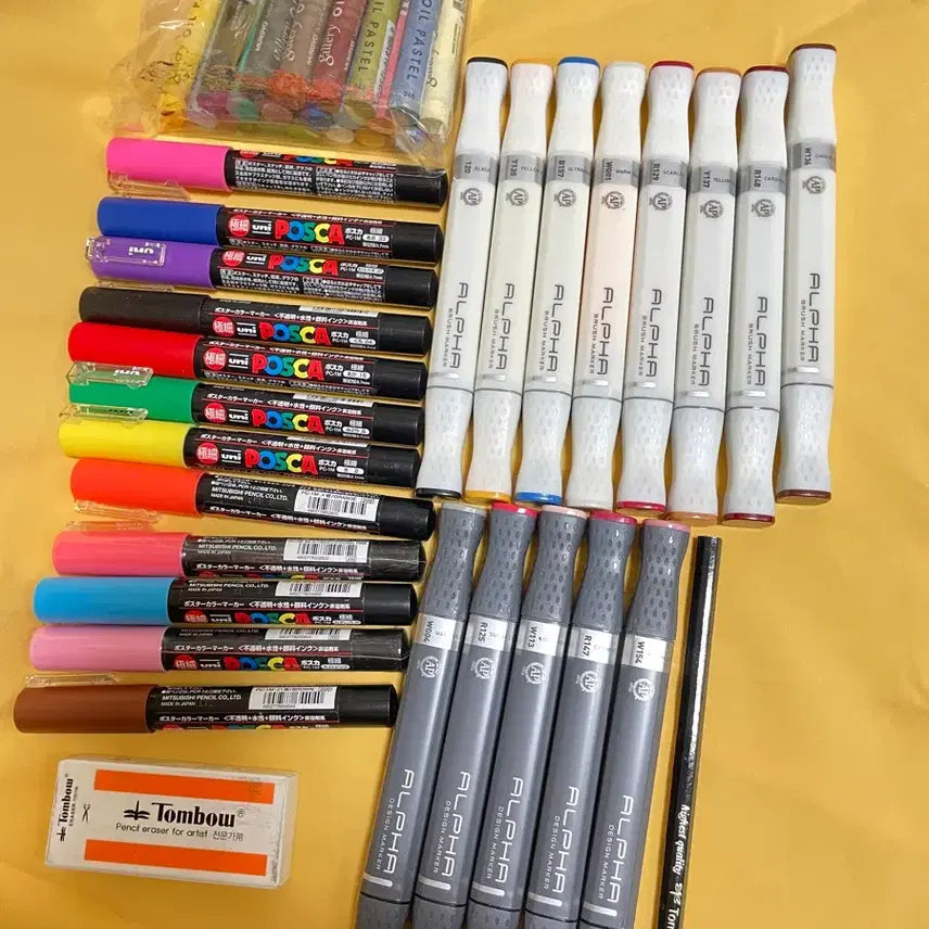 [BUNJANG] Assorted Art Supplies Bundle / 알파 브러쉬 마카 & 문교 파스텔 & POSCA 마카