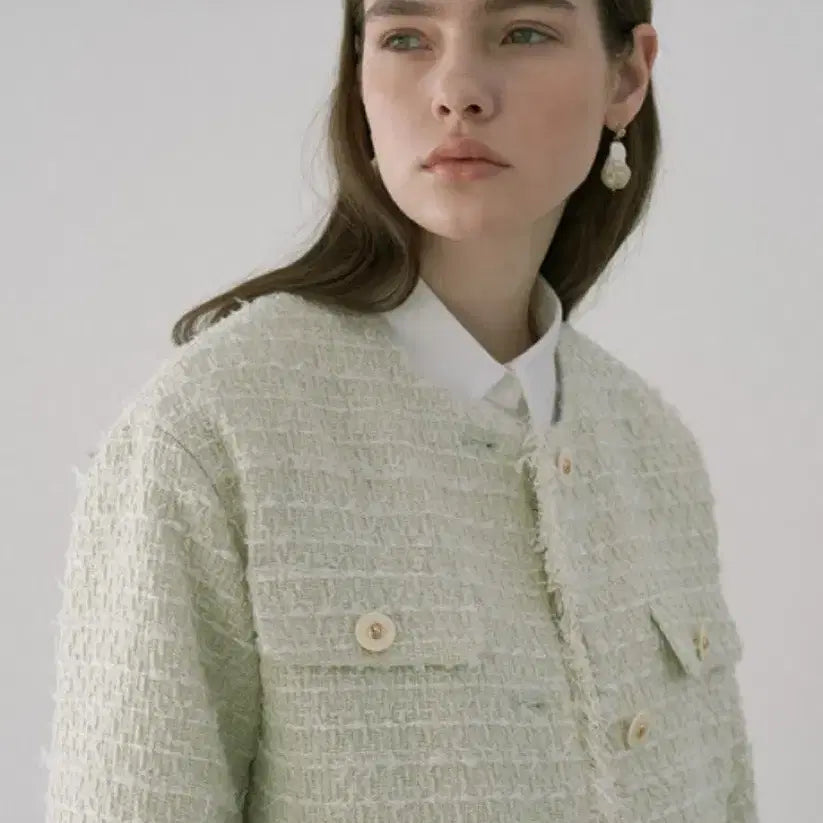 [BUNJANG] Lamei Mint Tweed Jacket / 라메레이 민트 트위드 자켓