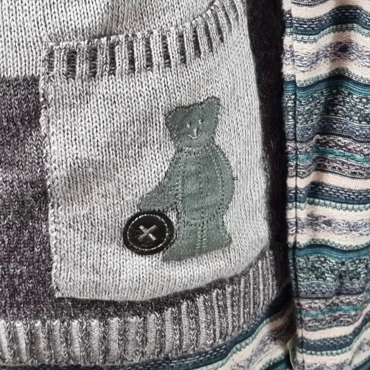 [BUNJANG] Kamomesanso Vintage Stripe Cat Knit Top Set / 일본 빈티지 카모메산장 스트라이프 고양이 네코 반팔니트 모리룩 아오이유우