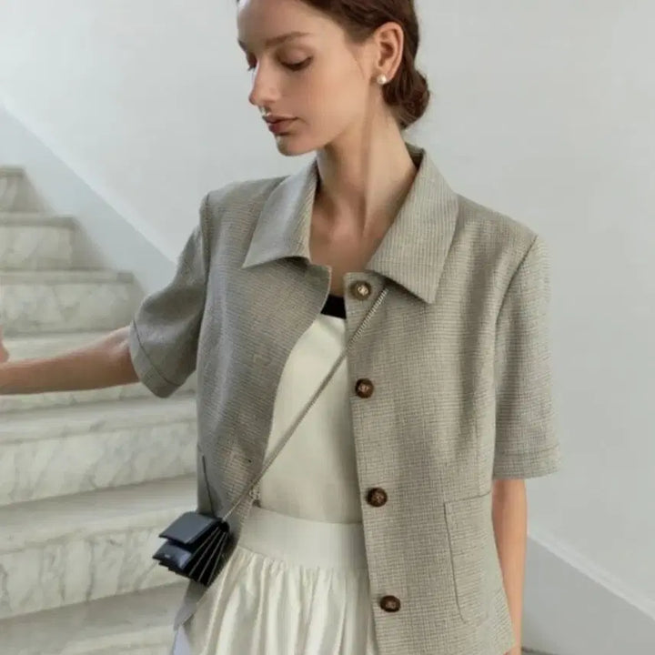 [BUNJANG] Depound Half Sleeve Tweed Jacket / 드파운드 하프 슬리브 트위드 자켓 새 제품