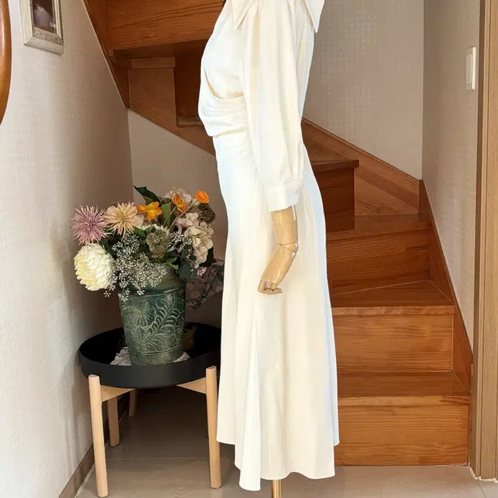 [BUNJANG] White Wrap Long Dress / 화이트 랩 스타일 롱 원피스