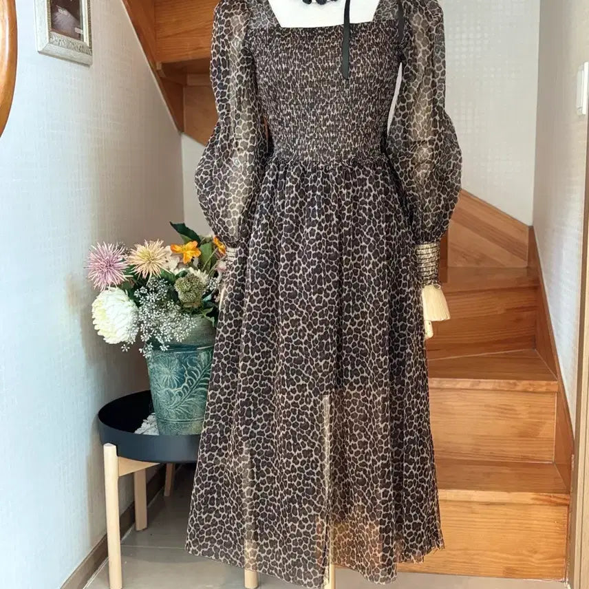 [BUNJANG] Leopard Chiffon Long Dress / 레오파드 쉬폰 롱 원피스