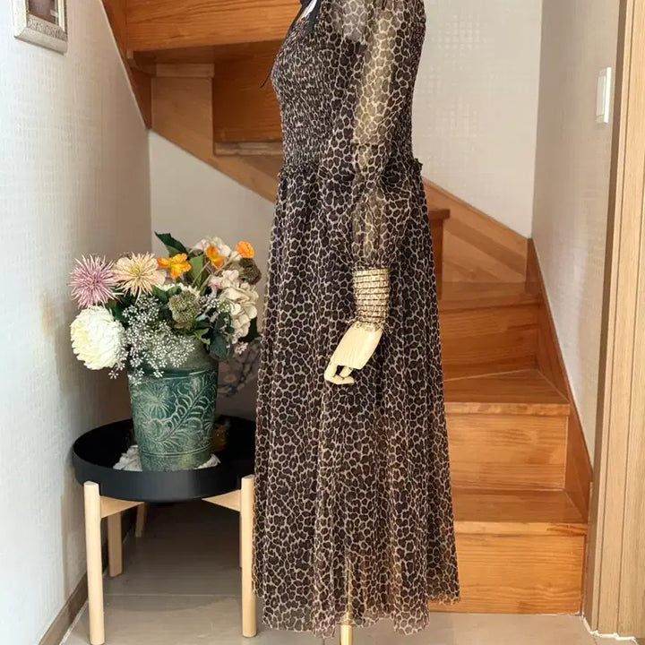 [BUNJANG] Leopard Chiffon Long Dress / 레오파드 쉬폰 롱 원피스