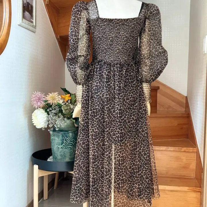 [BUNJANG] Leopard Chiffon Long Dress / 레오파드 쉬폰 롱 원피스