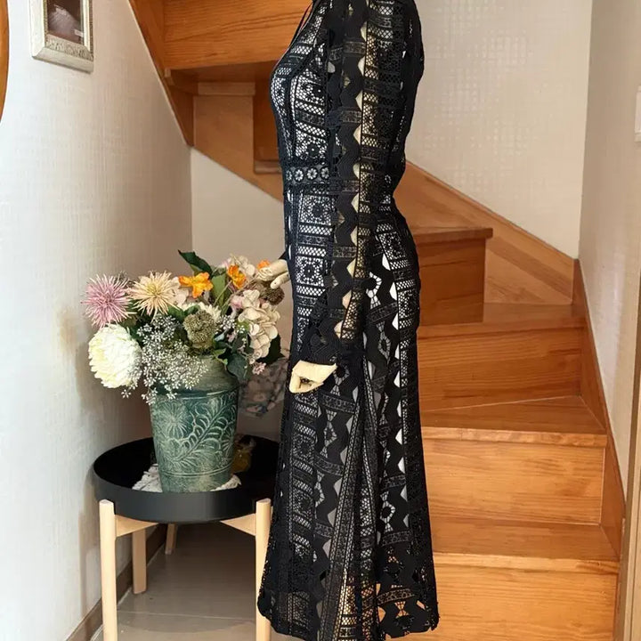 [BUNJANG] Black Lace Long Dress / 블랙 레이스 롱 원피스