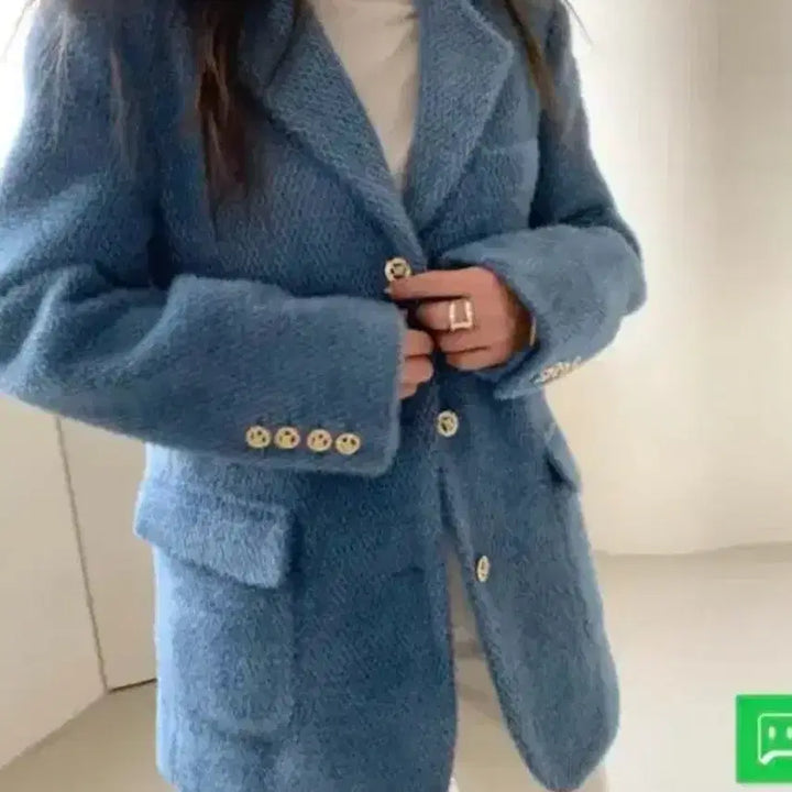 [BUNJANG] WE ARE Blue Quilted Jacket / 봄 블루 누빔 패딩안감 자켓 실버버튼 클래식 자켓 44~66