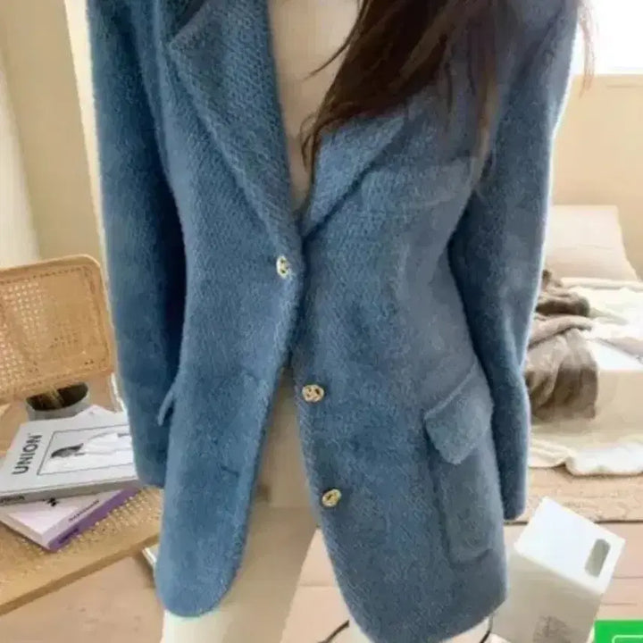 [BUNJANG] WE ARE Blue Quilted Jacket / 봄 블루 누빔 패딩안감 자켓 실버버튼 클래식 자켓 44~66