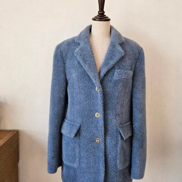 [BUNJANG] WE ARE Blue Quilted Jacket / 봄 블루 누빔 패딩안감 자켓 실버버튼 클래식 자켓 44~66