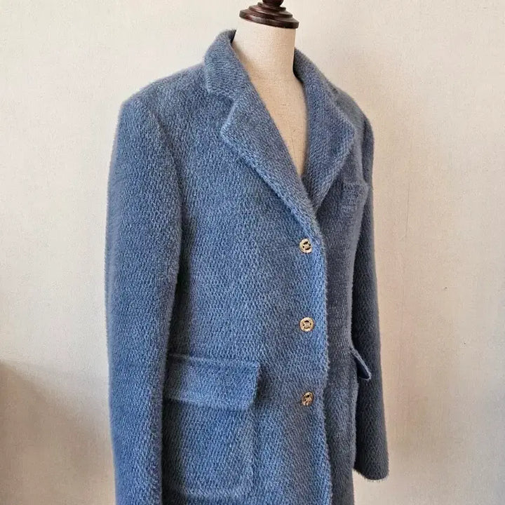 [BUNJANG] WE ARE Blue Quilted Jacket / 봄 블루 누빔 패딩안감 자켓 실버버튼 클래식 자켓 44~66