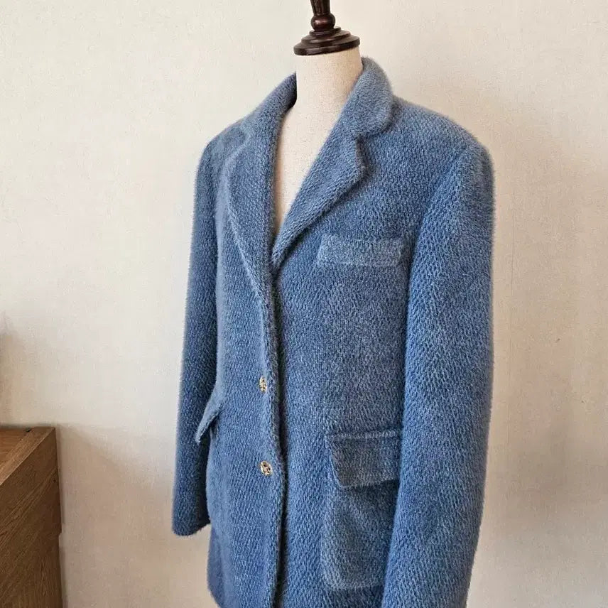 [BUNJANG] WE ARE Blue Quilted Jacket / 봄 블루 누빔 패딩안감 자켓 실버버튼 클래식 자켓 44~66