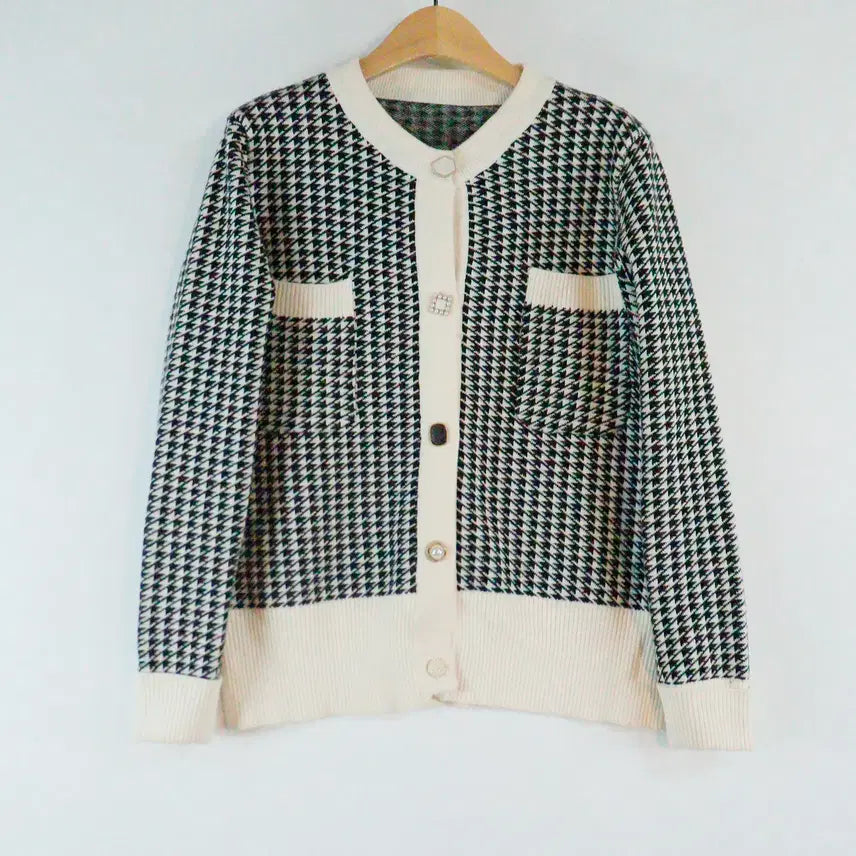 [BUNJANG] The Ot Houndstooth Check Cardigan / (더옷) 하운드투스 체크 가디건 프리 니트가디건
