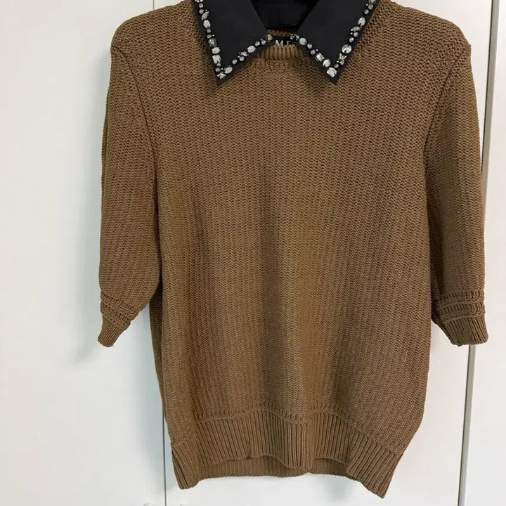 [BUNJANG] Time Basic Collarless Knit Top / 한섬 타임 칼라리스 반팔 니트