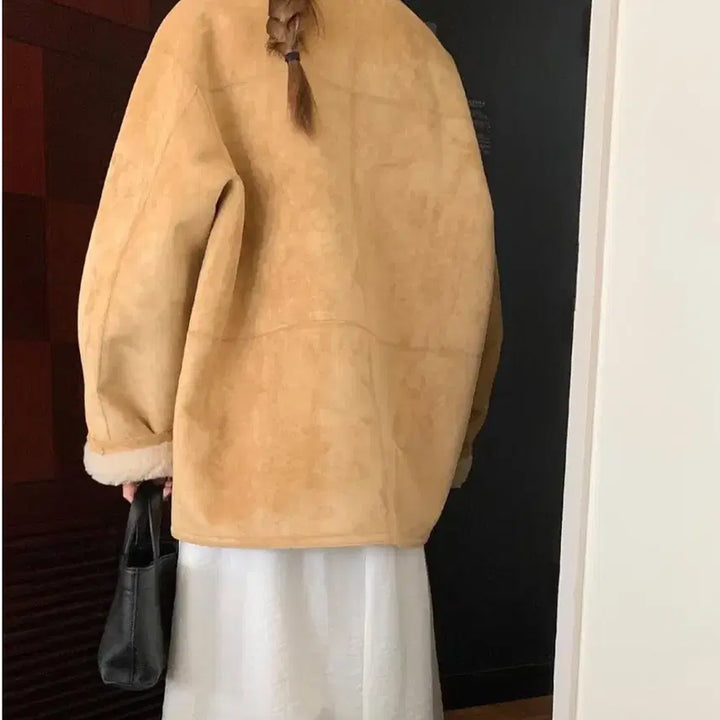 [BUNJANG] Melounge Reversible Mouton Jacket / 도매택 멜라운지 리버시블 무스탕 라이트카멜 양털 스웨이드자켓 프영띵미엘