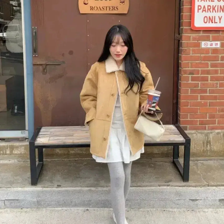 [BUNJANG] Melounge Reversible Mouton Jacket / 도매택 멜라운지 리버시블 무스탕 라이트카멜 양털 스웨이드자켓 프영띵미엘