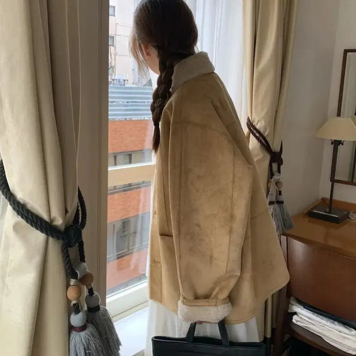 [BUNJANG] Melounge Reversible Mouton Jacket / 도매택 멜라운지 리버시블 무스탕 라이트카멜 양털 스웨이드자켓 프영띵미엘