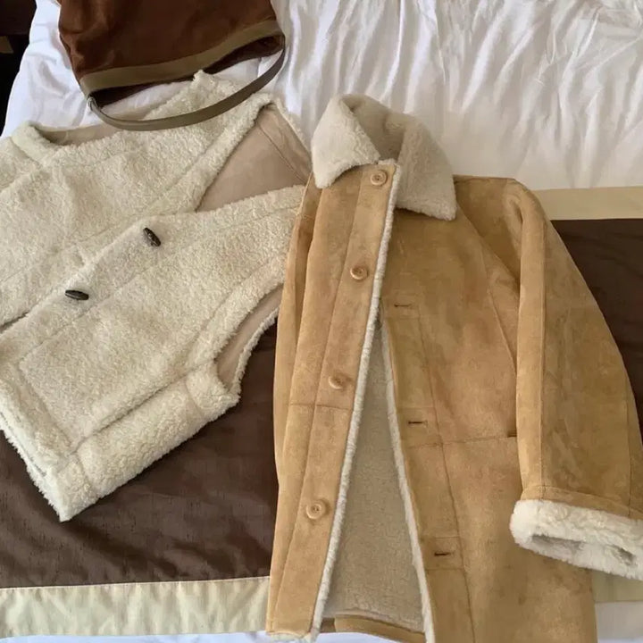 [BUNJANG] Melounge Reversible Mouton Jacket / 도매택 멜라운지 리버시블 무스탕 라이트카멜 양털 스웨이드자켓 프영띵미엘