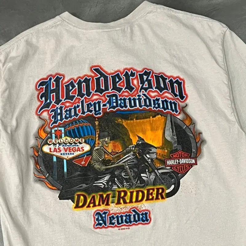 [BUNJANG] HARLEY-DAVIDSON Skull Print Short Sleeve T-shirt / 할리데이비슨 스컬 프린팅 반팔티 y15691