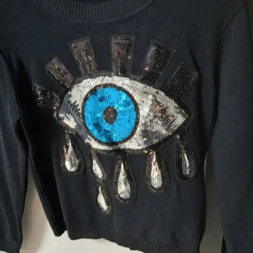 [BUNJANG] The Third Eye Sequin Black Sweatshirt / 눈 스팽글 블랙 맨투맨 비스코사 니트 스웨터