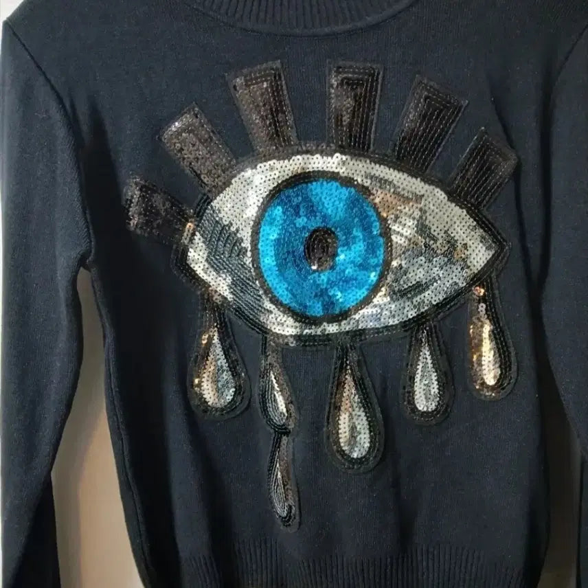 [BUNJANG] The Third Eye Sequin Black Sweatshirt / 눈 스팽글 블랙 맨투맨 비스코사 니트 스웨터