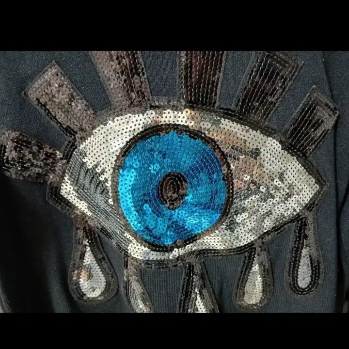 [BUNJANG] The Third Eye Sequin Black Sweatshirt / 눈 스팽글 블랙 맨투맨 비스코사 니트 스웨터