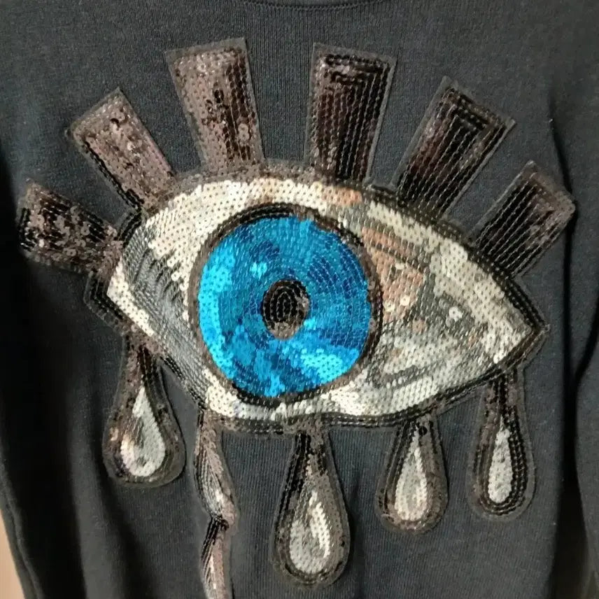 [BUNJANG] The Third Eye Sequin Black Sweatshirt / 눈 스팽글 블랙 맨투맨 비스코사 니트 스웨터