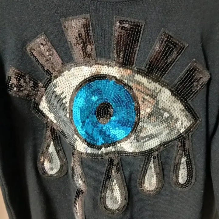 [BUNJANG] The Third Eye Sequin Black Sweatshirt / 눈 스팽글 블랙 맨투맨 비스코사 니트 스웨터