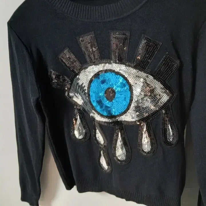 [BUNJANG] The Third Eye Sequin Black Sweatshirt / 눈 스팽글 블랙 맨투맨 비스코사 니트 스웨터