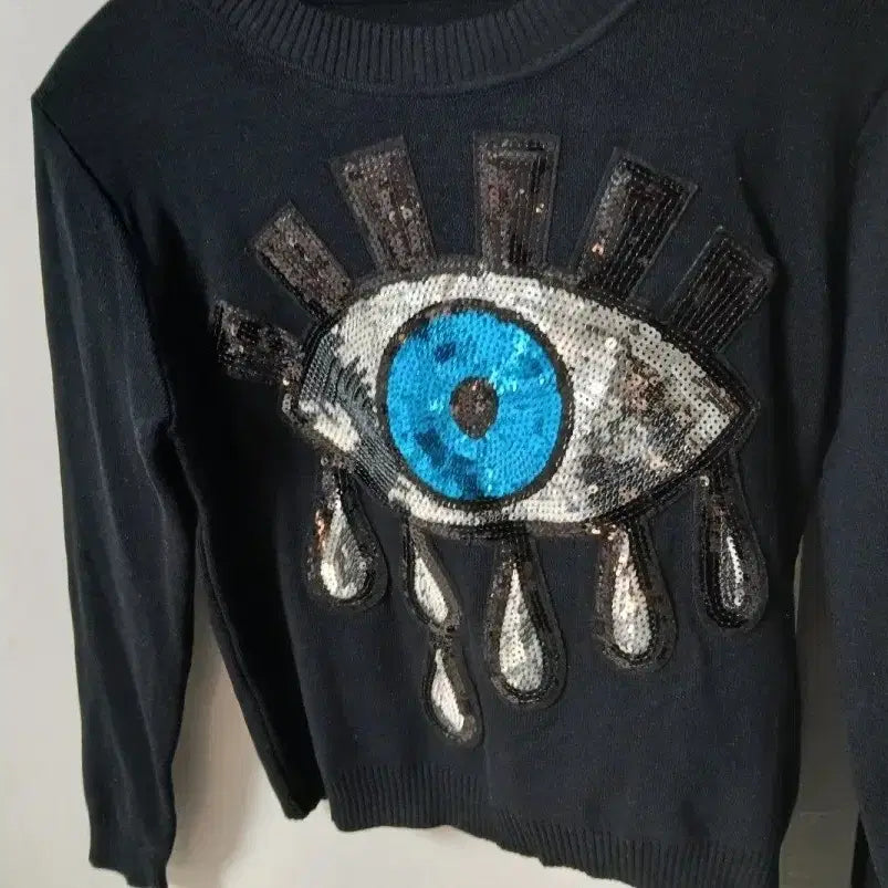 [BUNJANG] The Third Eye Sequin Black Sweatshirt / 눈 스팽글 블랙 맨투맨 비스코사 니트 스웨터