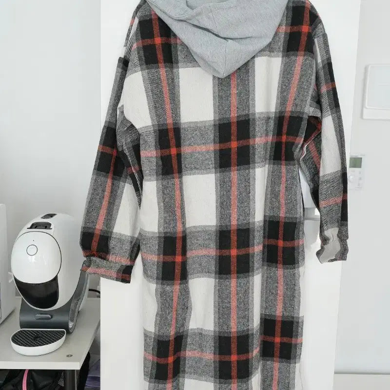 [BUNJANG] Hooded Long Shirt (New) / 체크 후드 롱 셔츠 (새상품)
