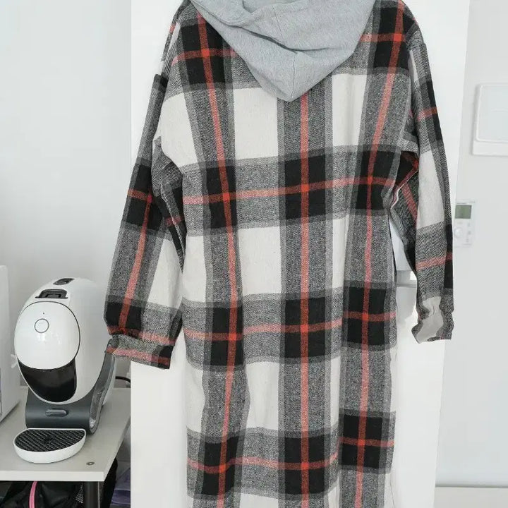 [BUNJANG] Hooded Long Shirt (New) / 체크 후드 롱 셔츠 (새상품)