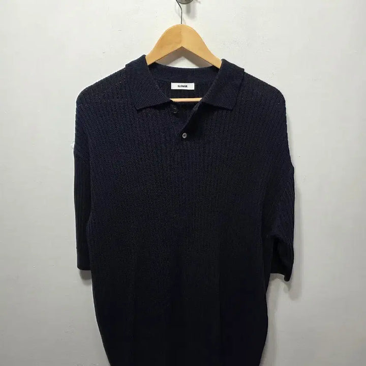 [SOLD OUT] SLOWER 니트 반팔 폴로 셔츠 네이비 L