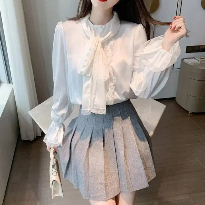 [BUNJANG] Unspecified Silk Blouse / 리본 프릴 실크블라우스