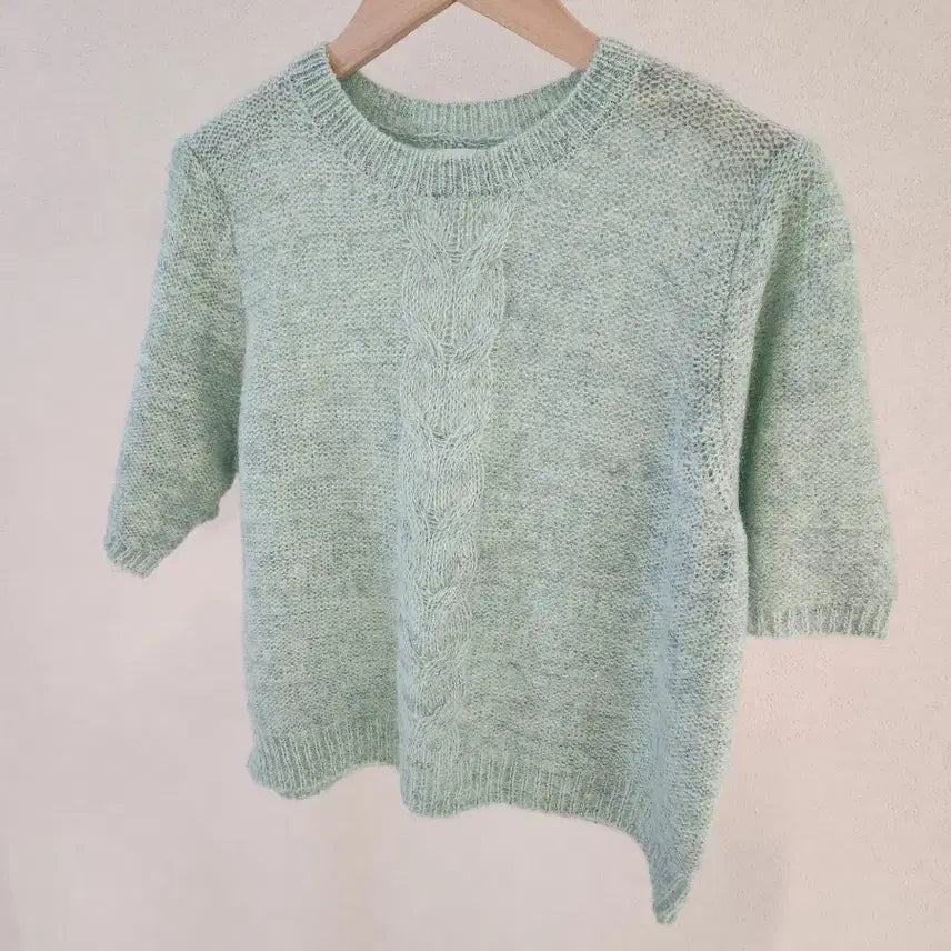 [BUNJANG] Alpaca Wool Knit Top / 알파카 퍼프소매 울 니트 / 봄신상 페미닌 고급 꽈배기 케이블 이너 반팔